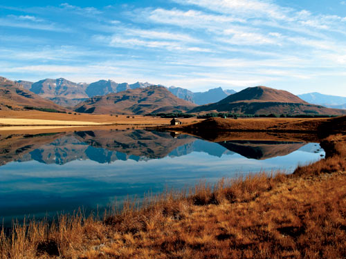 Trout lake in winter in the Drakensberg
